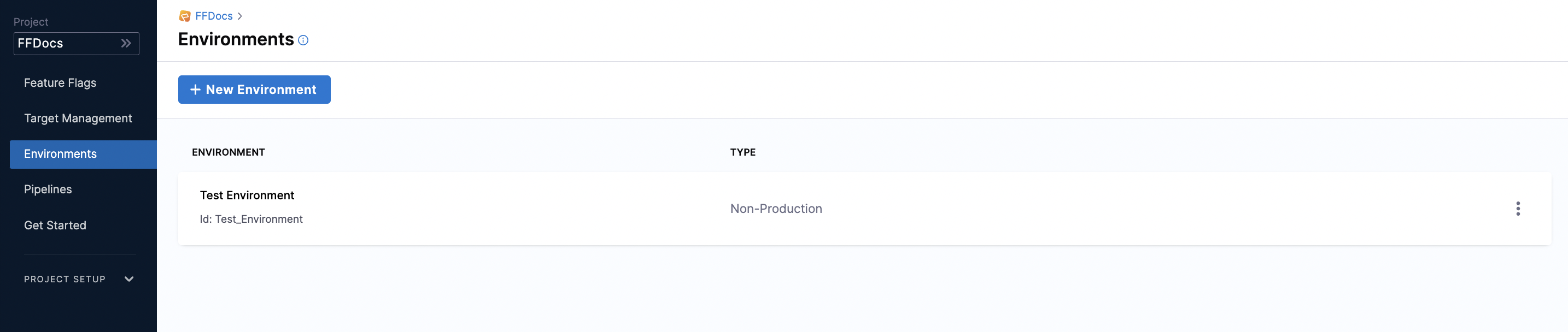 A screenshot of the Environments page in Feature Flags on the Harness Platform.